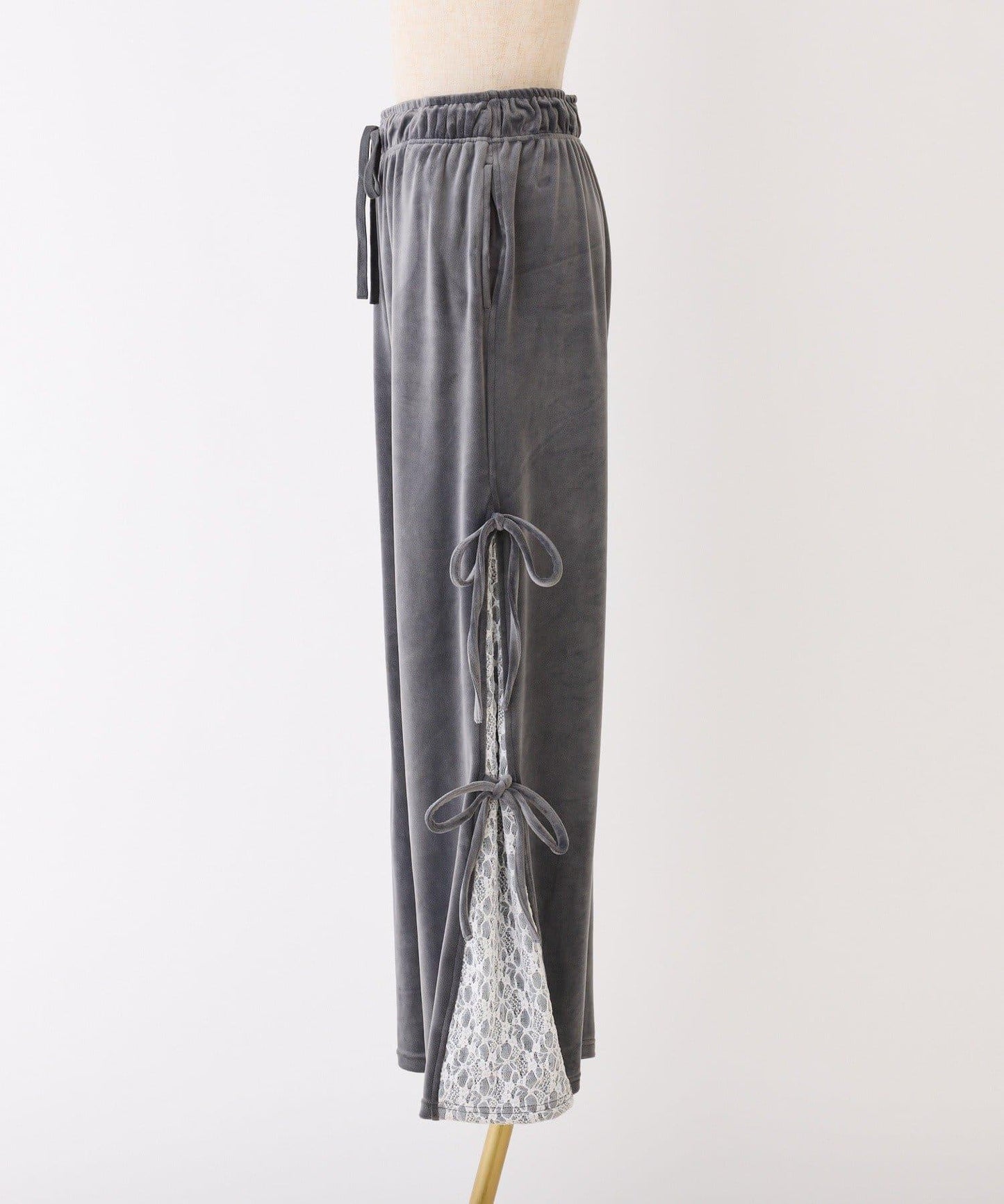 【可成套搭配】側邊蕾絲天鵝絨蝴蝶結長褲