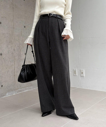 【有小個子尺碼】不對稱腰帶套裝褲