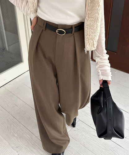 【有小個子尺碼】不對稱腰帶套裝褲