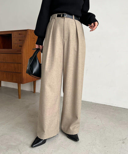 【有小個子尺碼】不對稱腰帶套裝褲