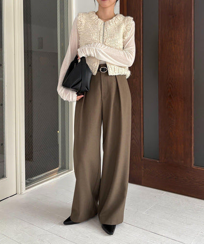 【有小個子尺碼】不對稱腰帶套裝褲