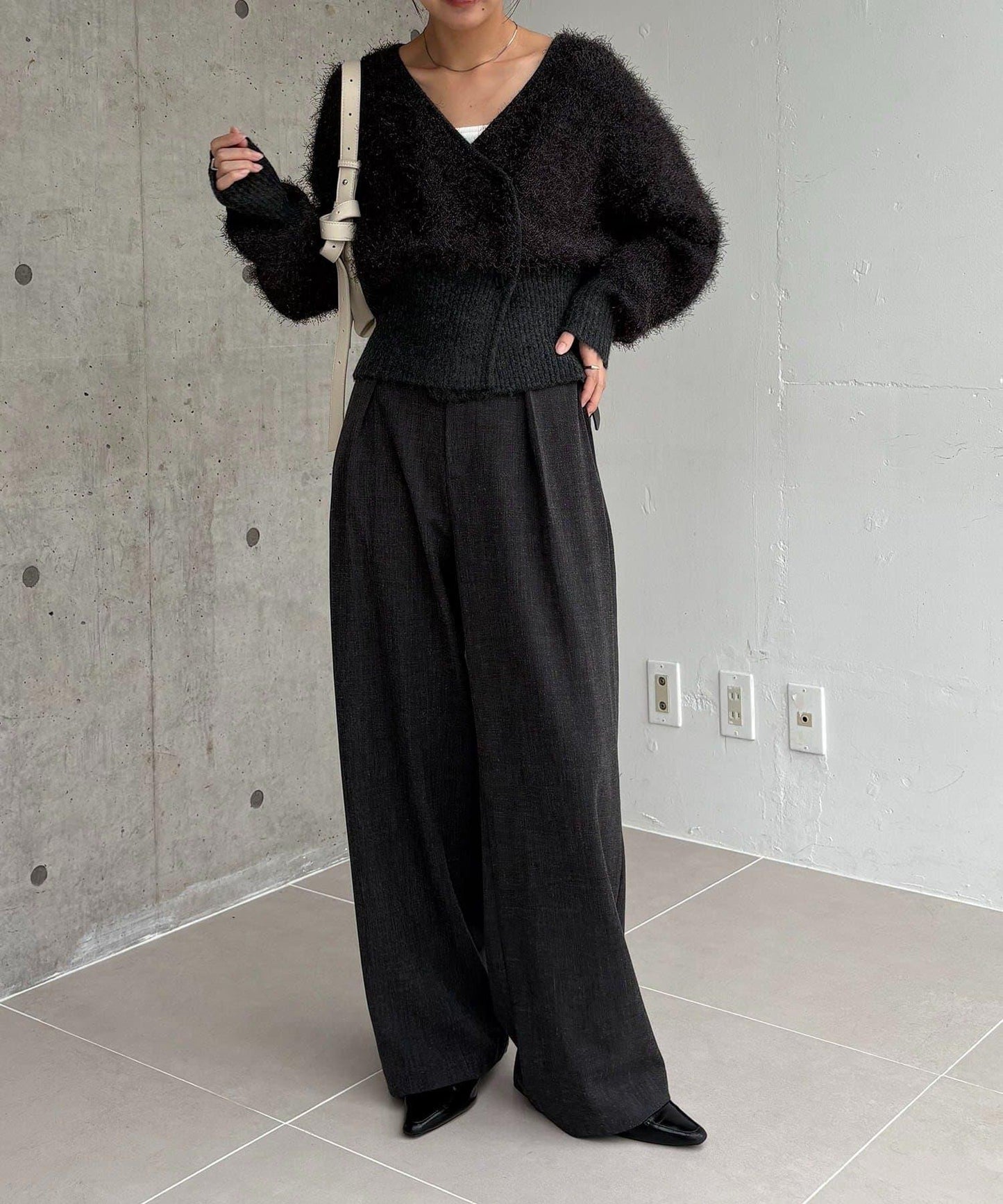 【有小個子尺碼】不對稱腰帶套裝褲