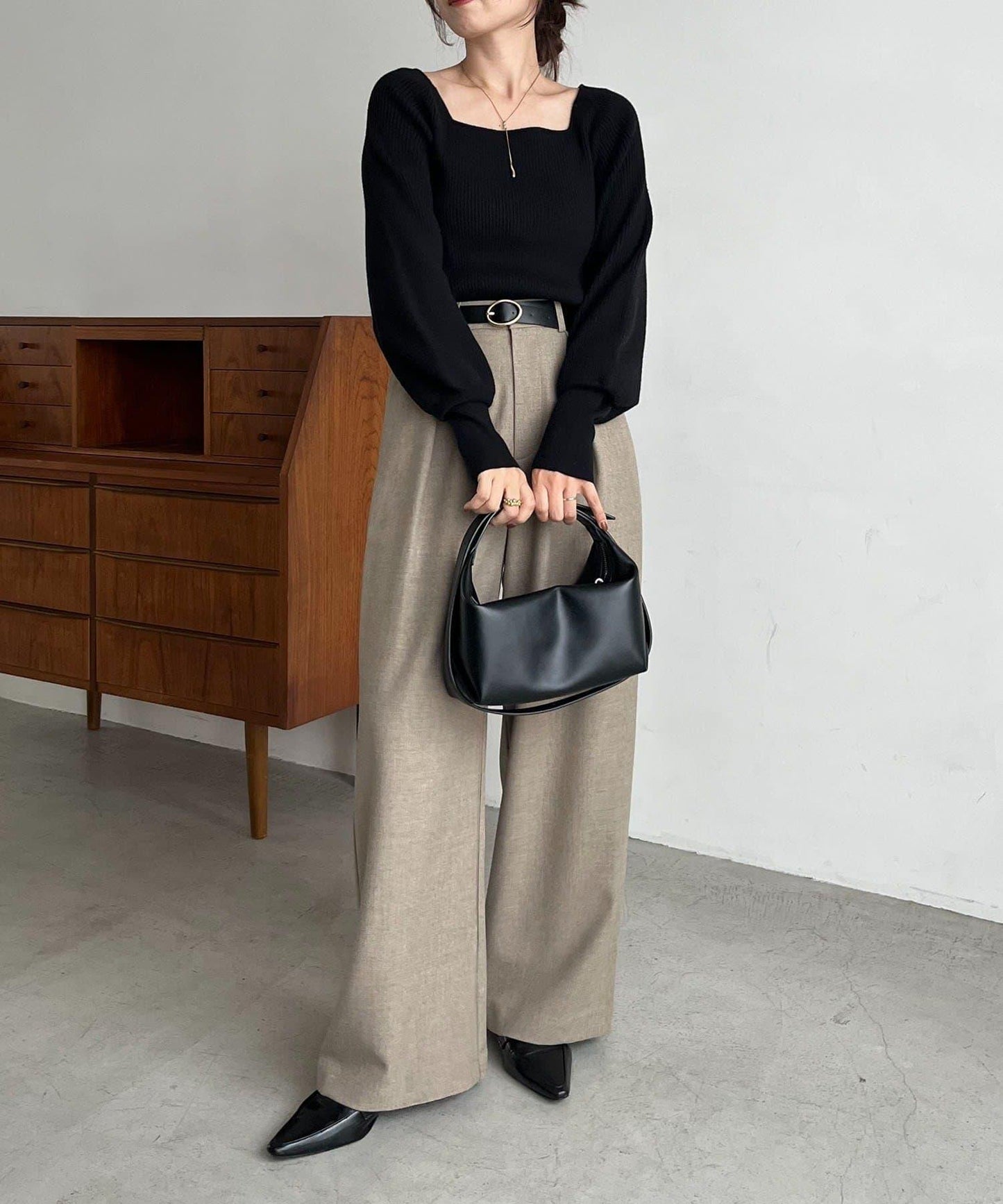 【有小個子尺碼】不對稱腰帶套裝褲