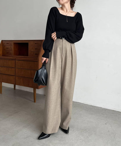 【有小個子尺碼】不對稱腰帶套裝褲