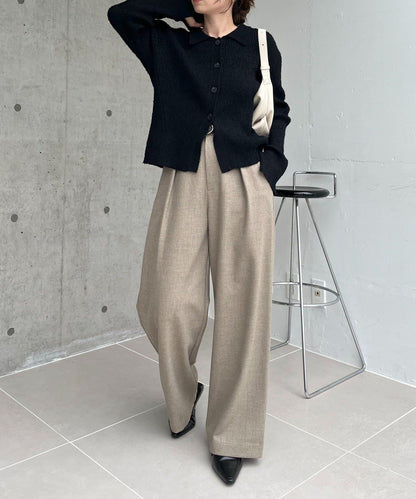 【有小個子尺碼】不對稱腰帶套裝褲