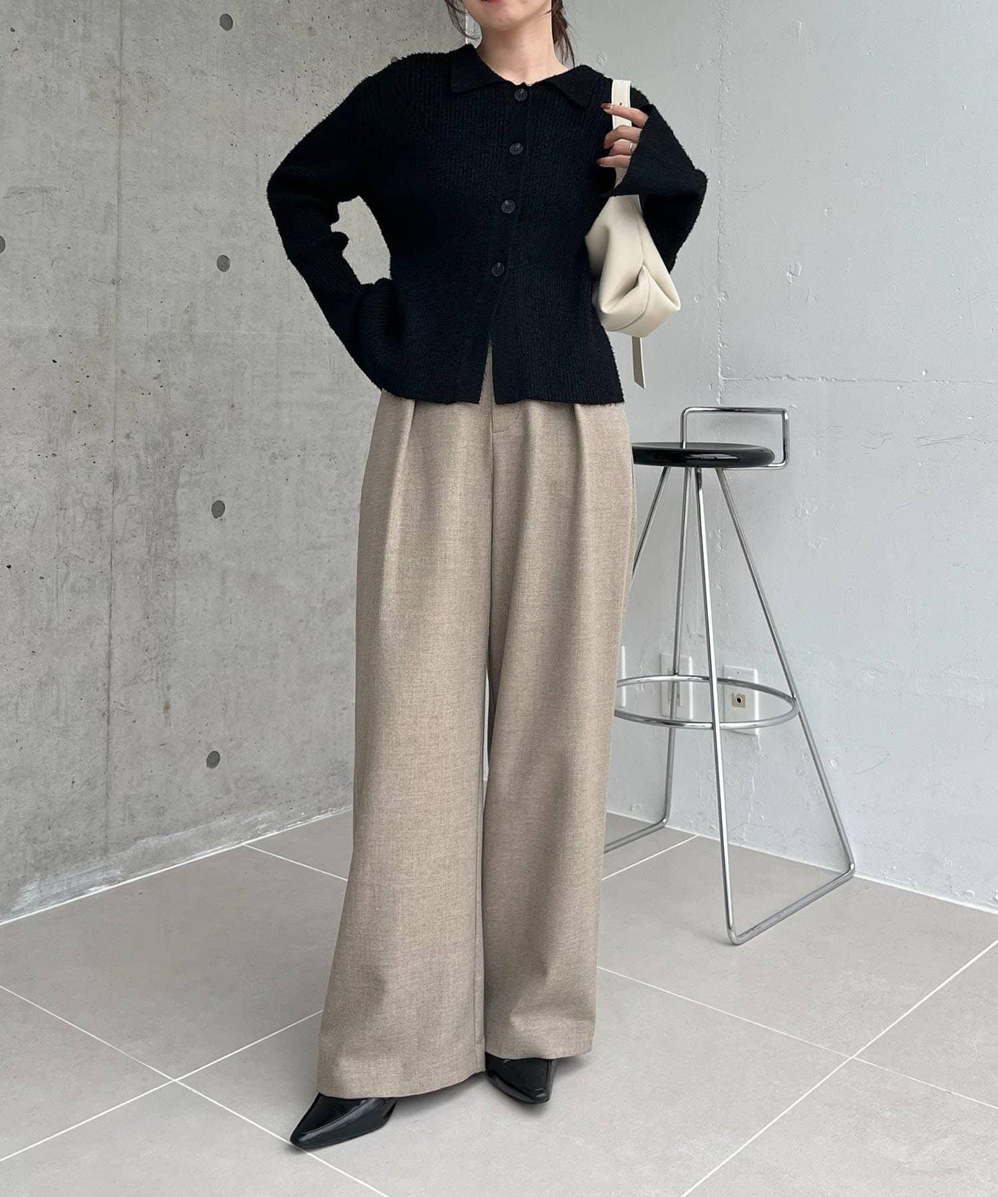 【有小個子尺碼】不對稱腰帶套裝褲