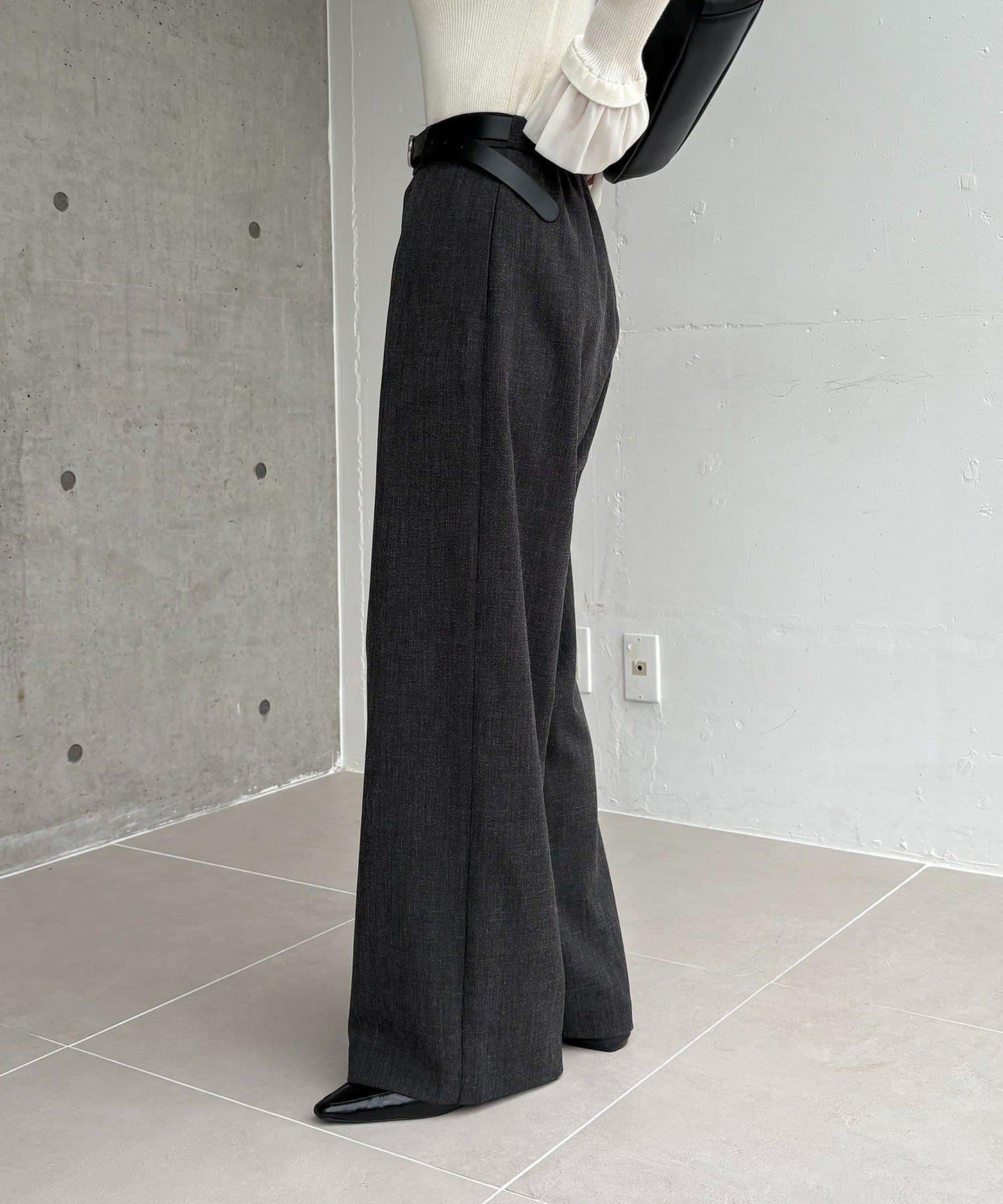 【有小個子尺碼】不對稱腰帶套裝褲