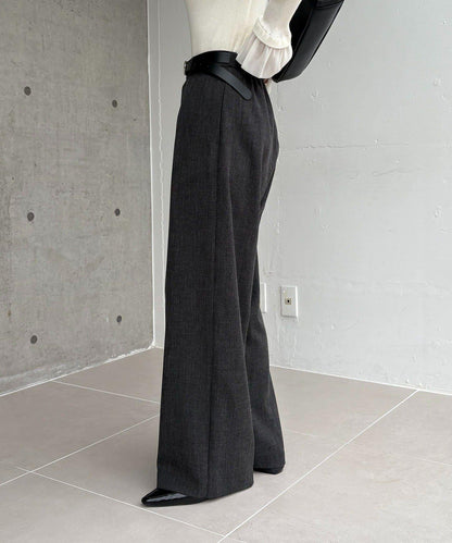 【有小個子尺碼】不對稱腰帶套裝褲