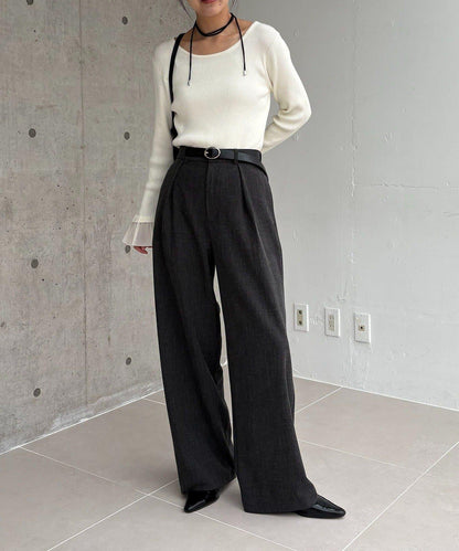 【有小個子尺碼】不對稱腰帶套裝褲