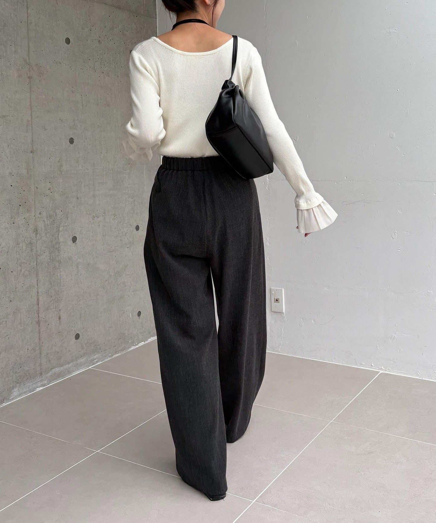 【有小個子尺碼】不對稱腰帶套裝褲