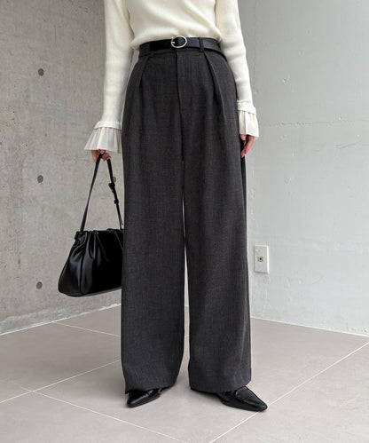 【有小個子尺碼】不對稱腰帶套裝褲