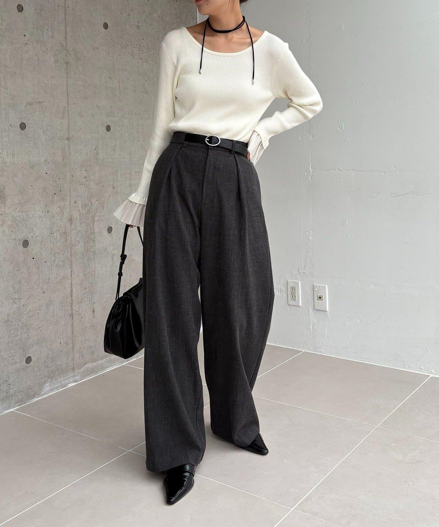 【有小個子尺碼】不對稱腰帶套裝褲