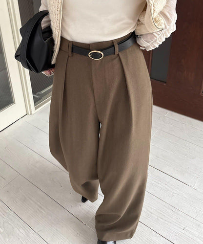 【有小個子尺碼】不對稱腰帶套裝褲