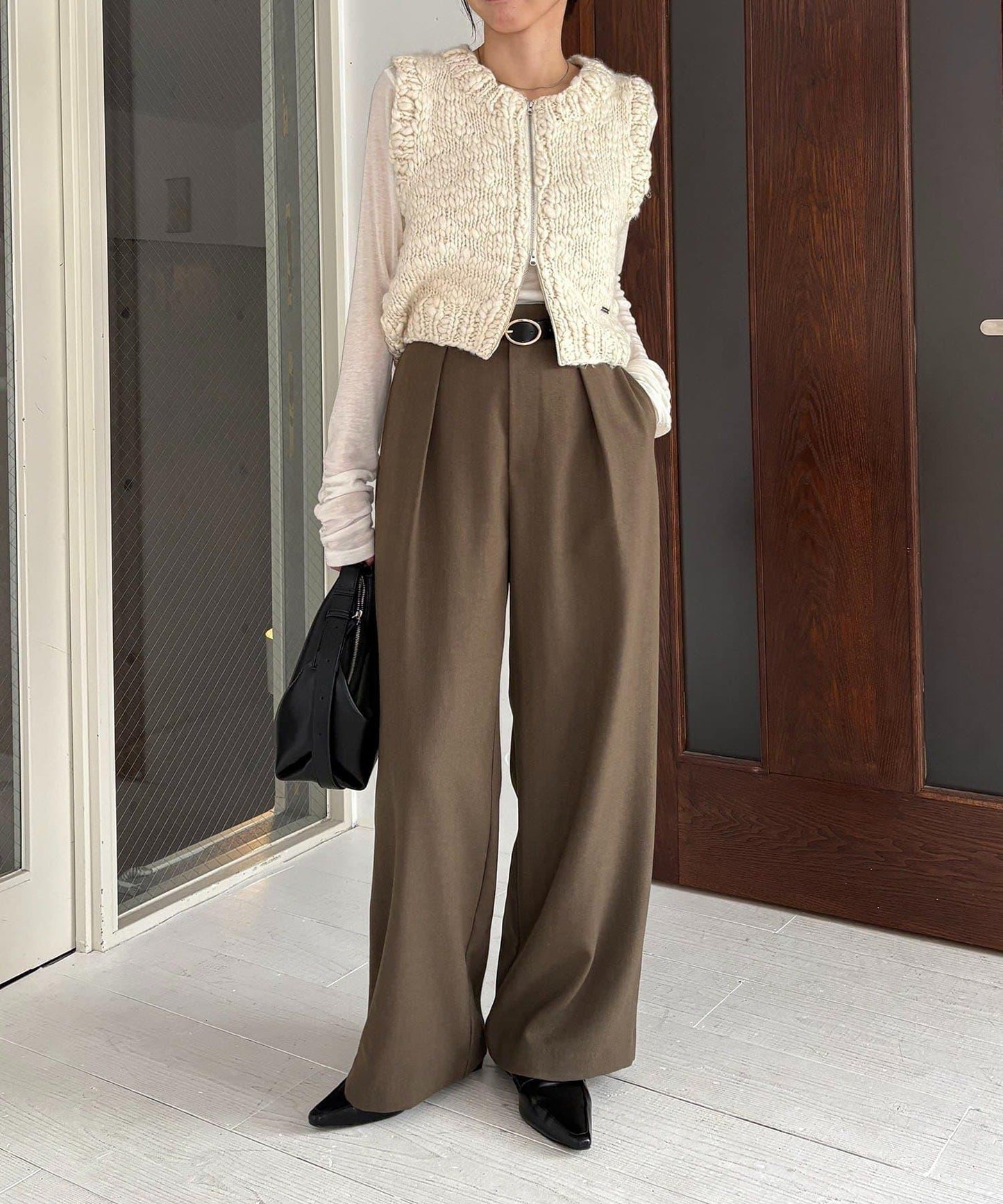 【有小個子尺碼】不對稱腰帶套裝褲