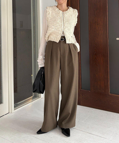 【有小個子尺碼】不對稱腰帶套裝褲