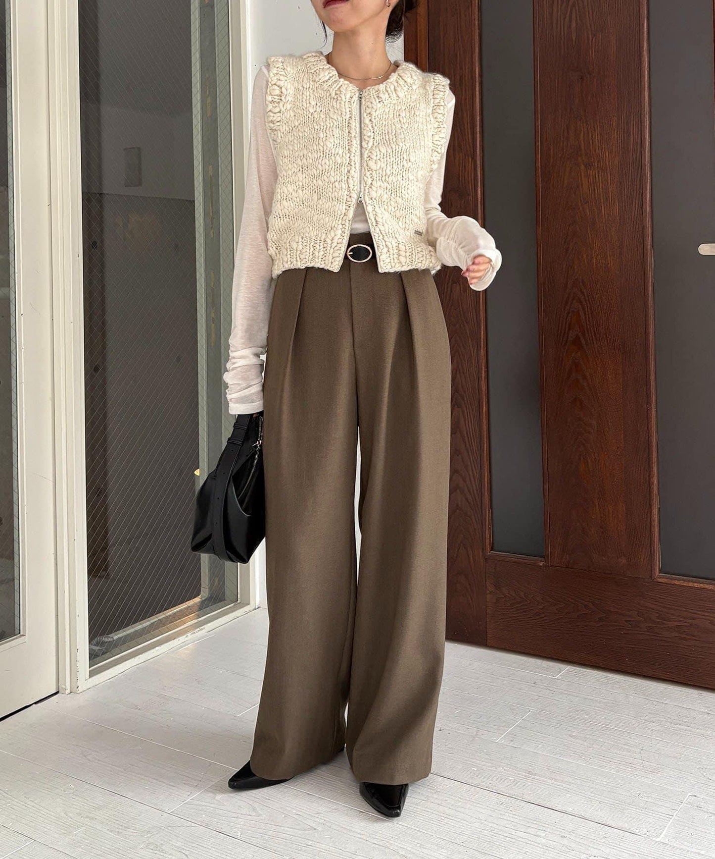 【有小個子尺碼】不對稱腰帶套裝褲