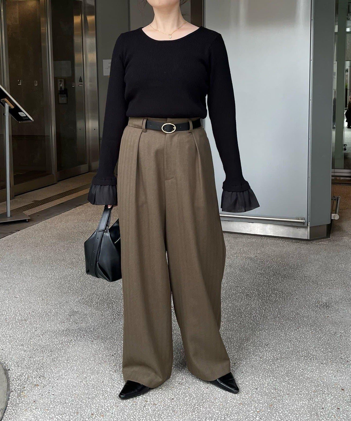 【有小個子尺碼】不對稱腰帶套裝褲