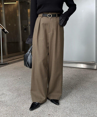 【有小個子尺碼】不對稱腰帶套裝褲