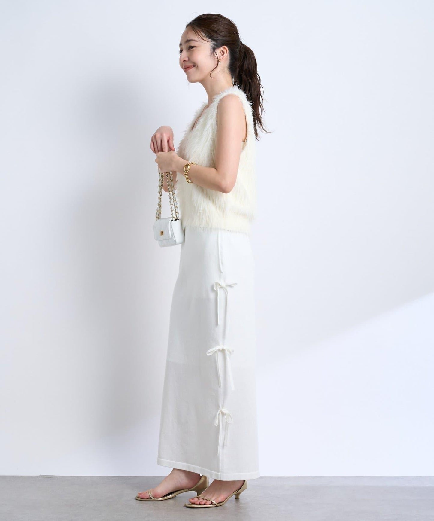 【La boutique BonBon】金銀絲針織蝴蝶結半身裙