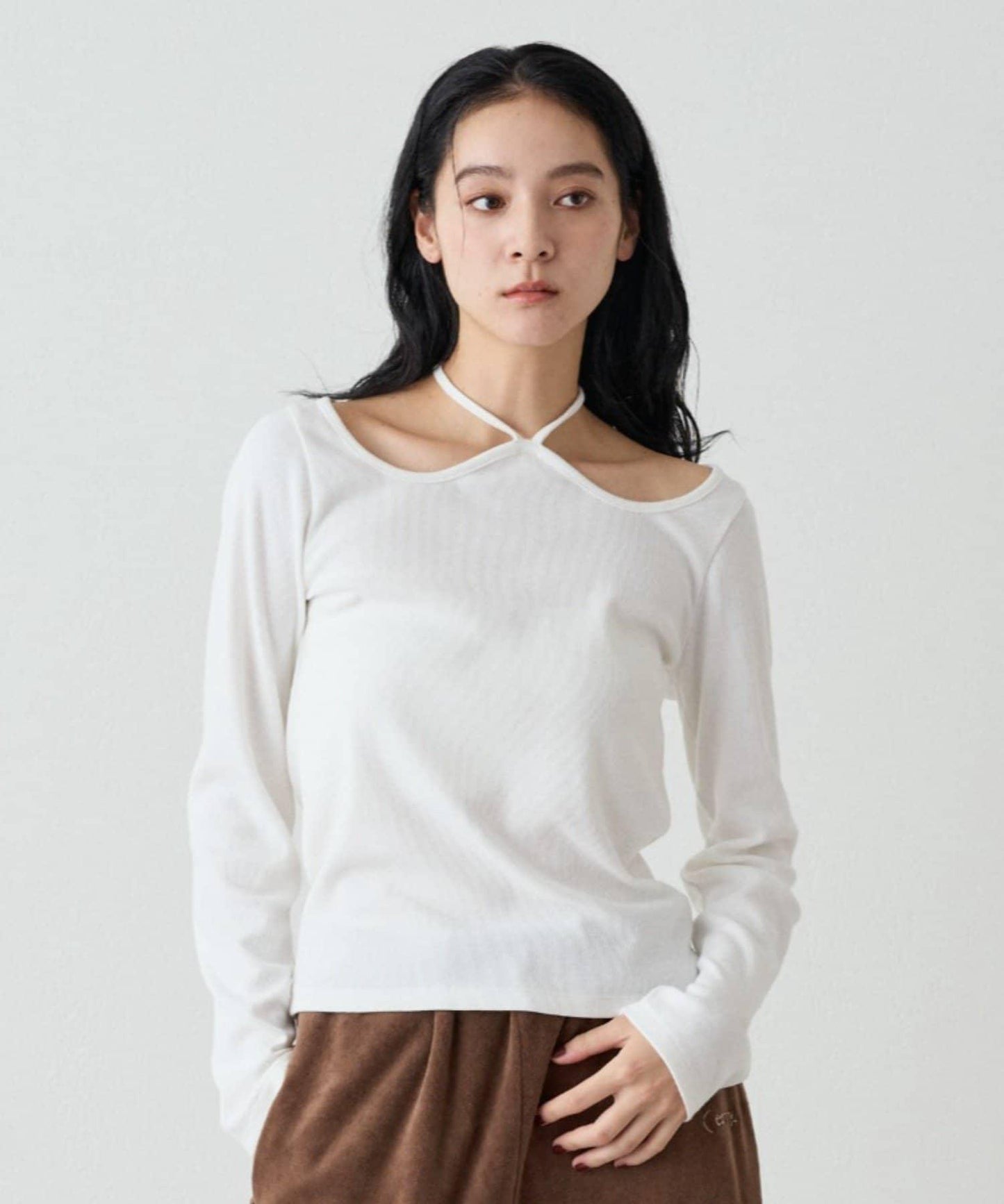 【earthy_】羅紋心形領吊帶上衣