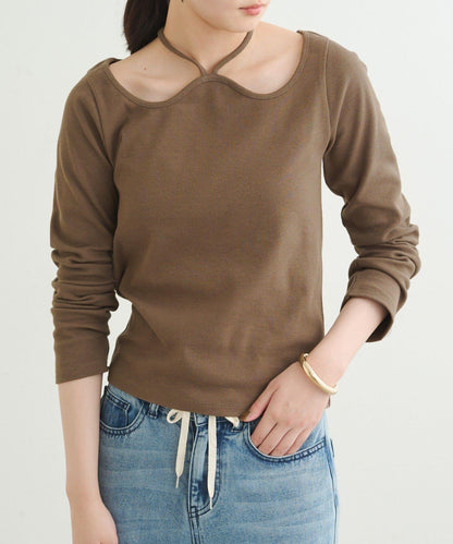 【earthy_】羅紋心形領吊帶上衣