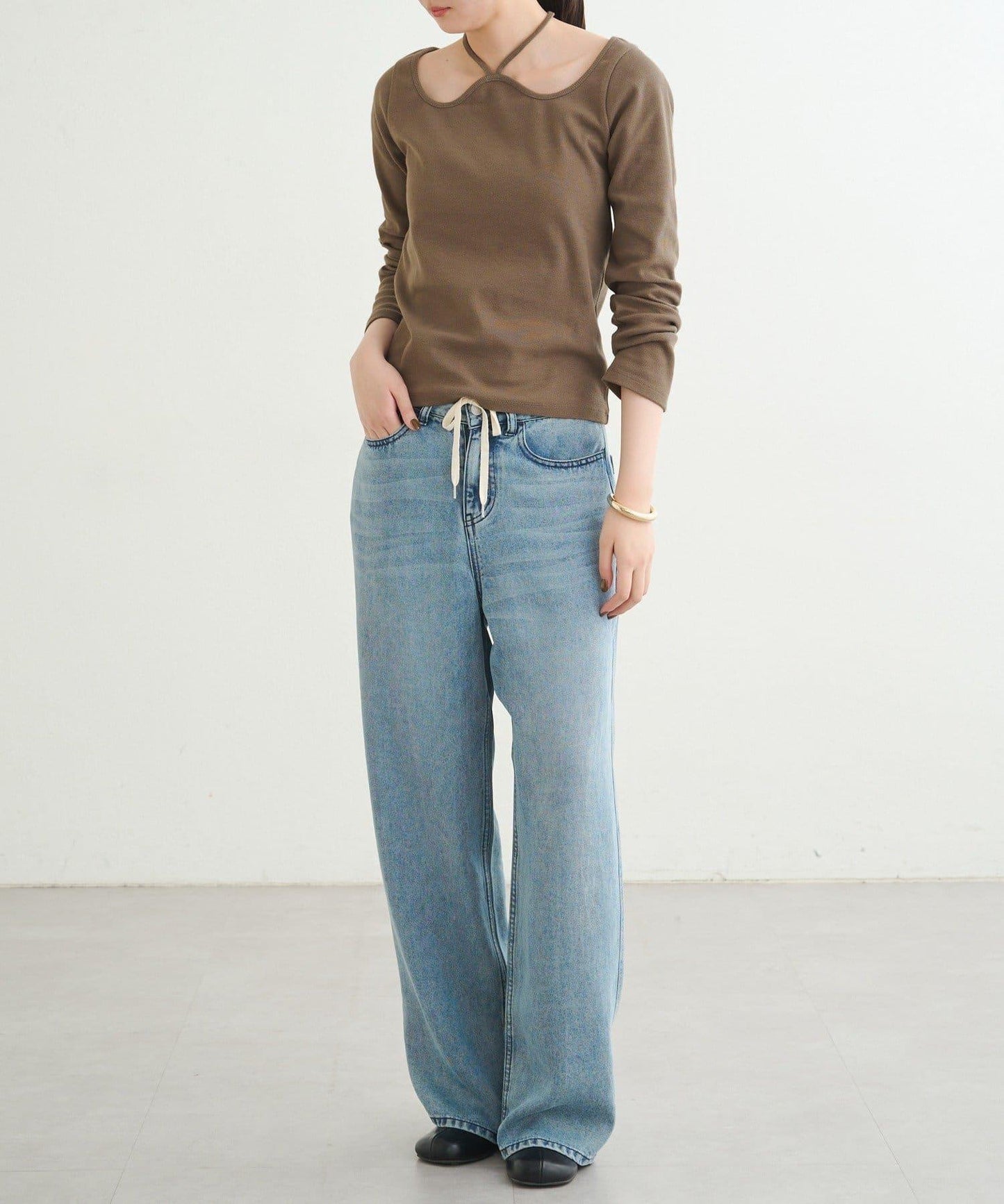 【earthy_】羅紋心形領吊帶上衣