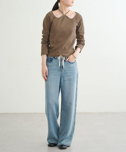 【earthy_】羅紋心形領吊帶上衣