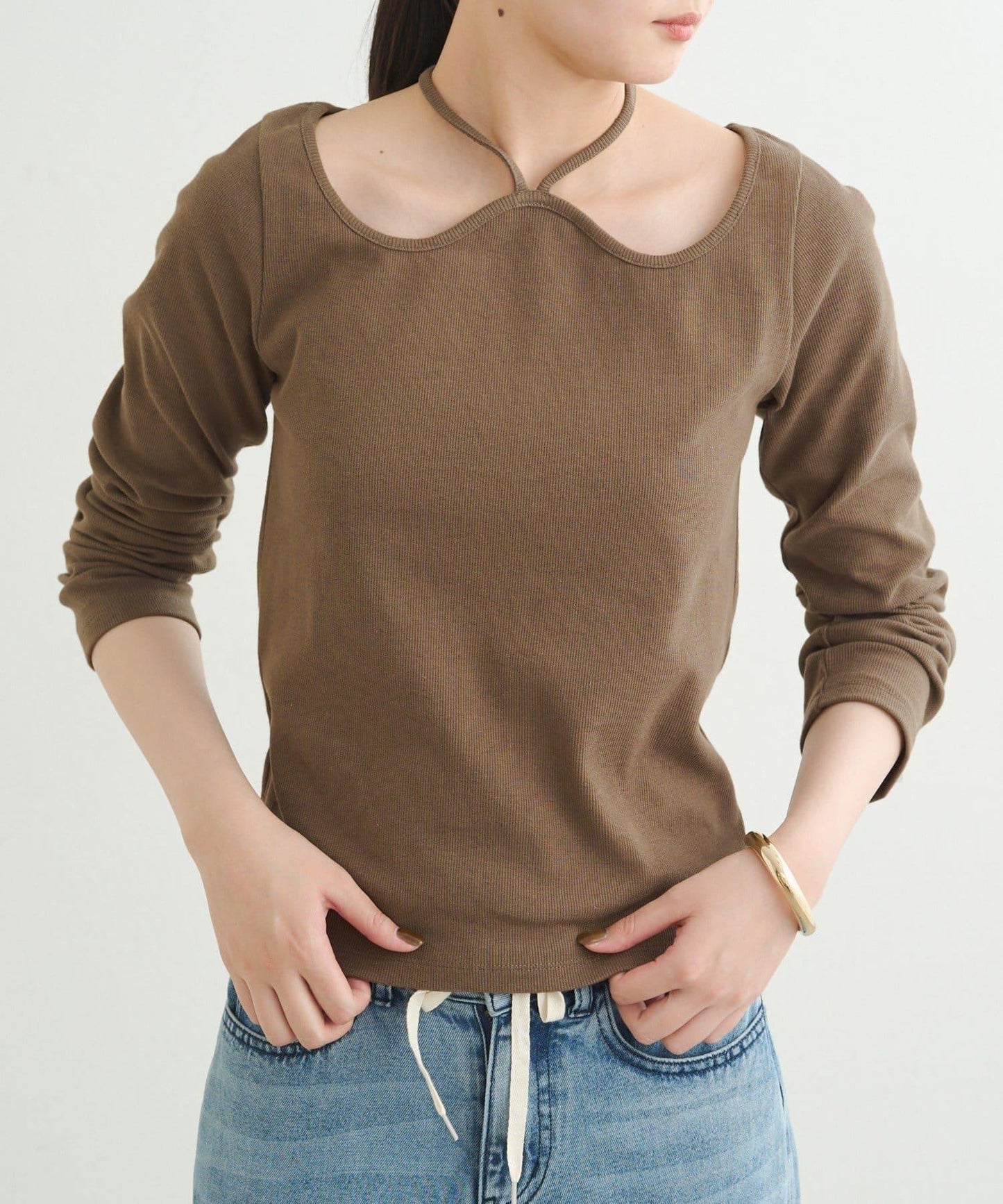 【earthy_】羅紋心形領吊帶上衣