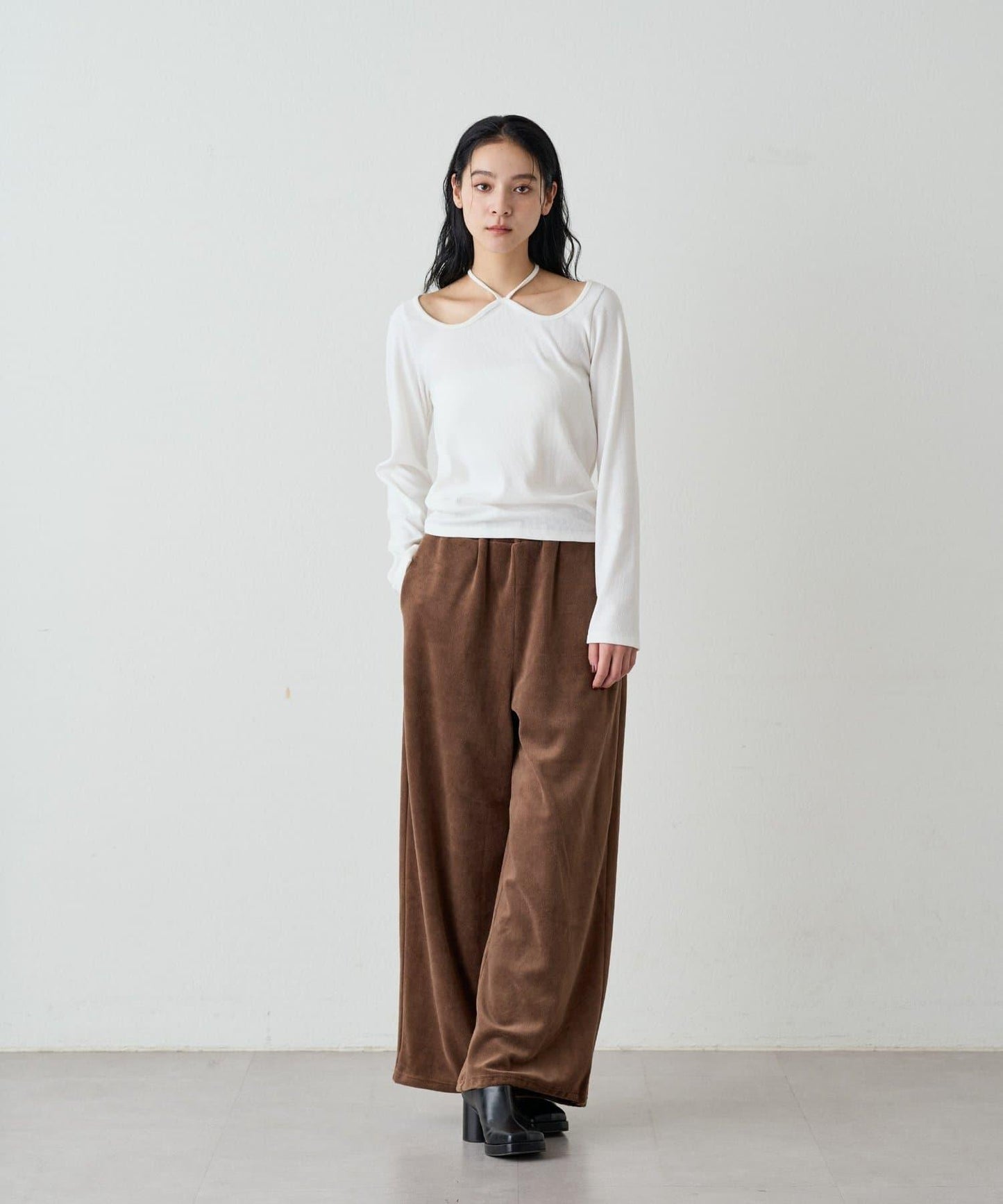 【earthy_】羅紋心形領吊帶上衣