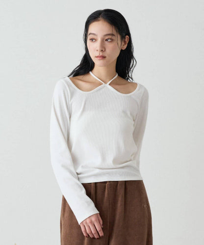 【earthy_】羅紋心形領吊帶上衣