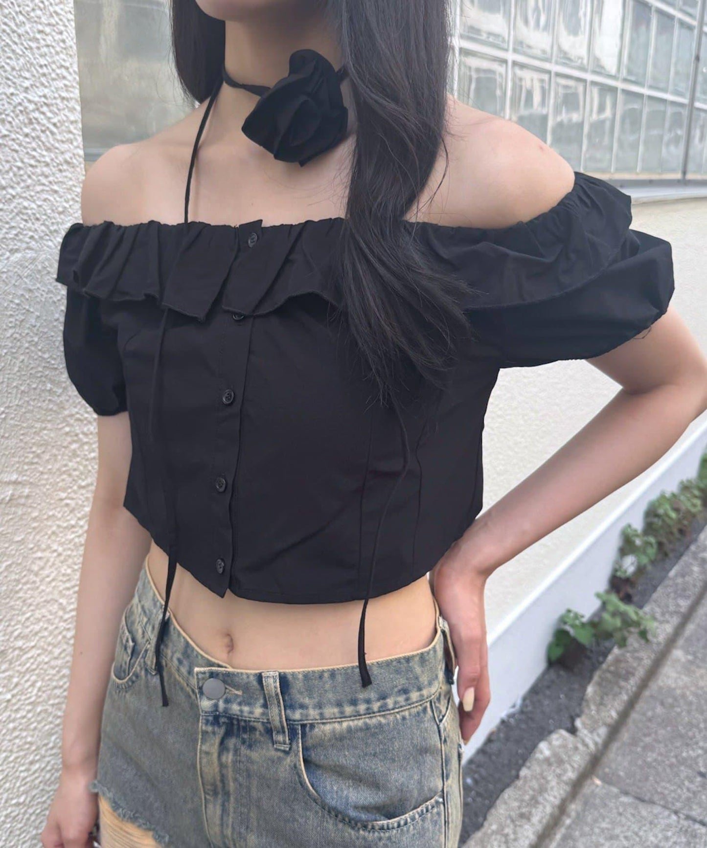 【mystic】[mline]玫瑰花頸帶襯衫