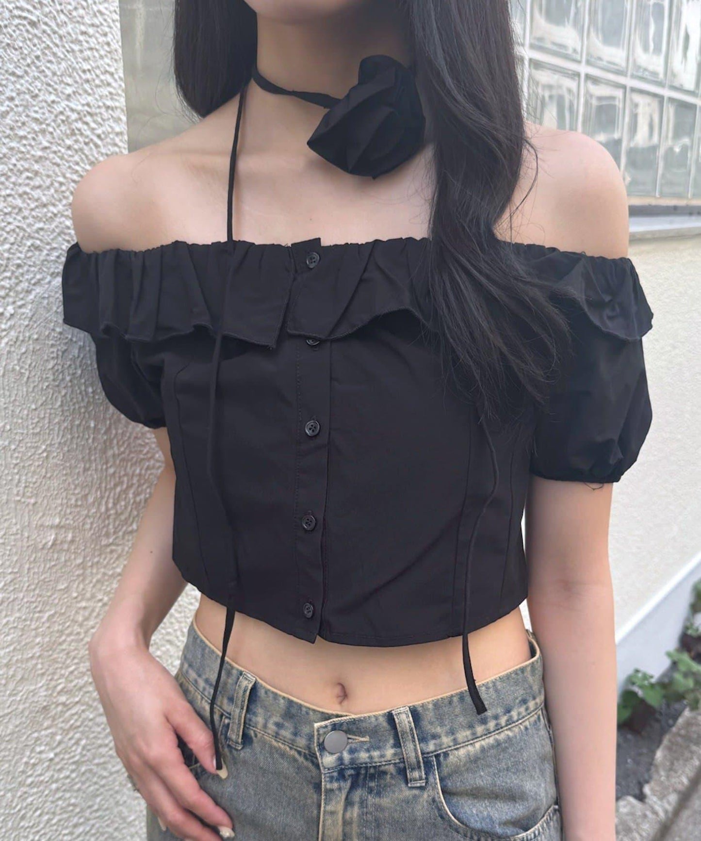 【mystic】[mline]玫瑰花頸帶襯衫