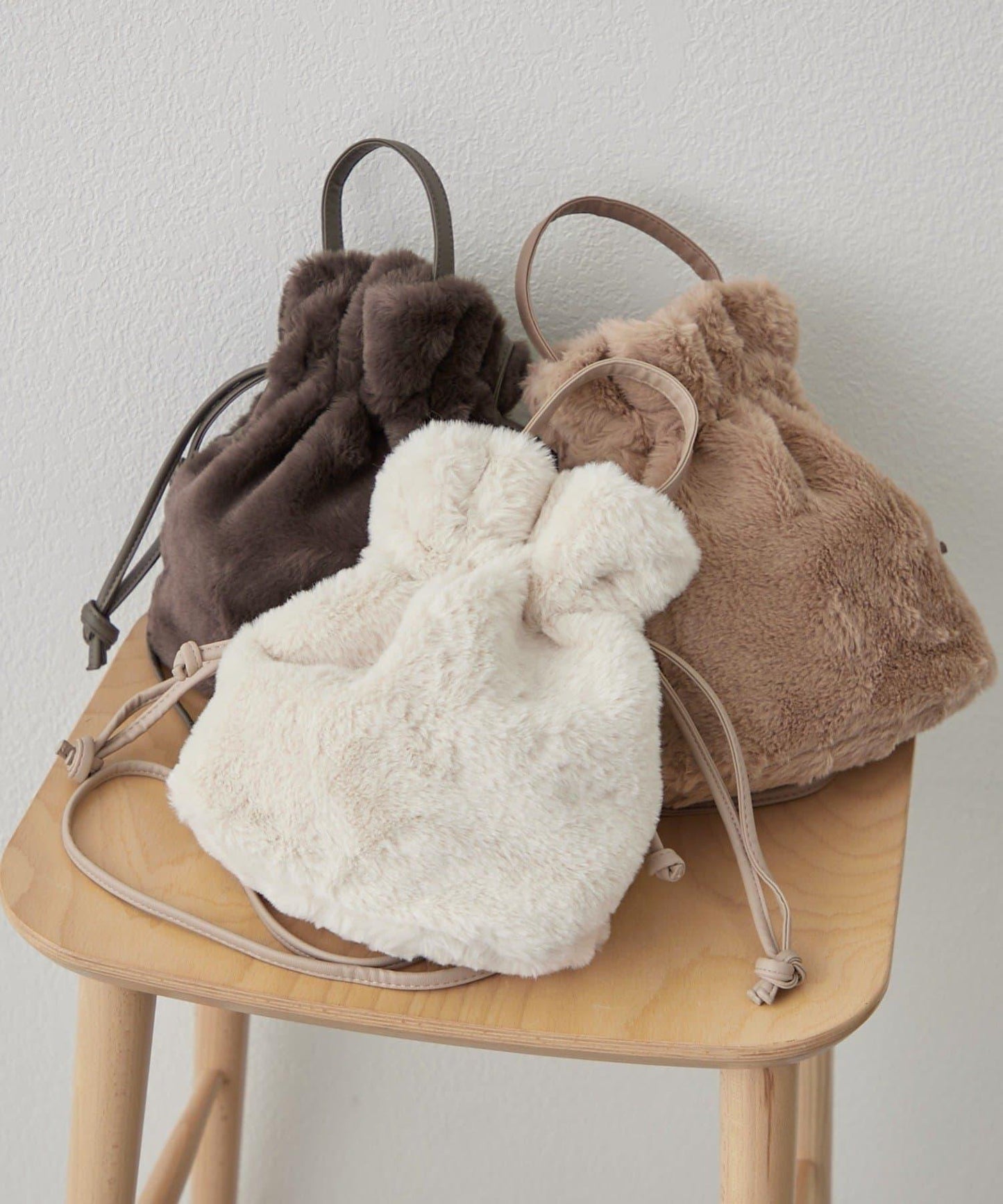 2WAY毛絨束口包斜挎包