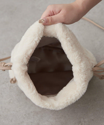 2WAY毛絨束口包斜挎包