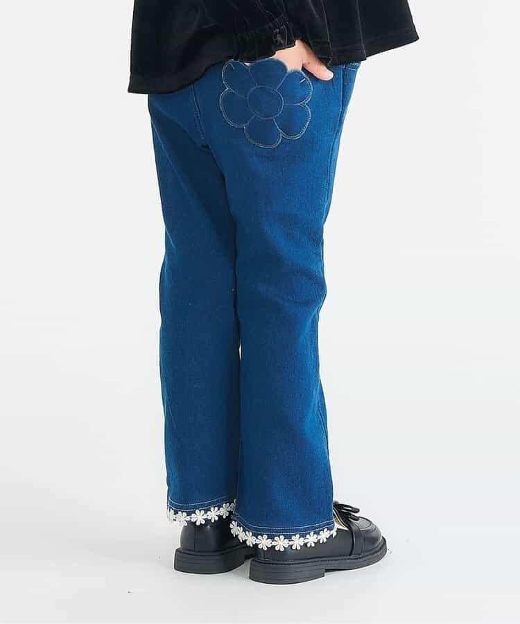 內加絨愛心・花朵口袋喇叭褲 十分褲