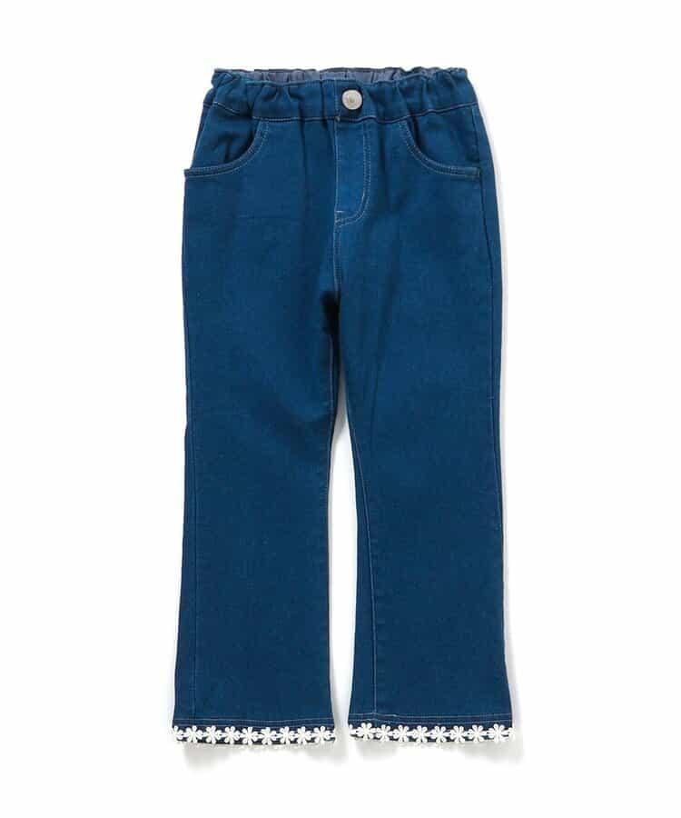 內加絨愛心・花朵口袋喇叭褲 十分褲