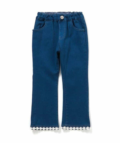 內加絨愛心・花朵口袋喇叭褲 十分褲