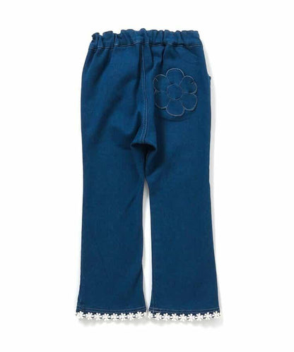 內加絨愛心・花朵口袋喇叭褲 十分褲