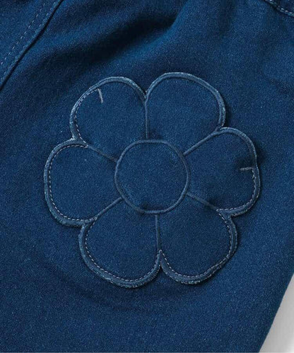 內加絨愛心・花朵口袋喇叭褲 十分褲