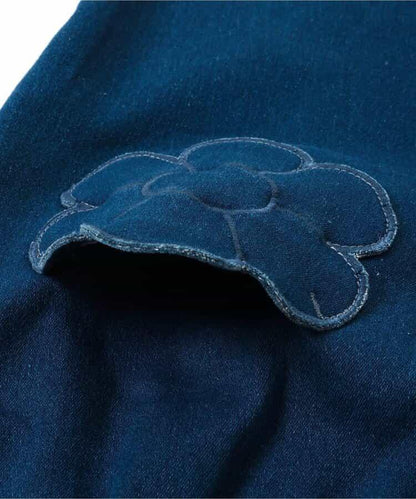 內加絨愛心・花朵口袋喇叭褲 十分褲