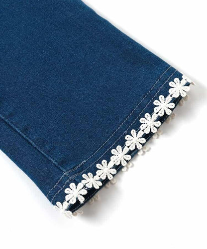 內加絨愛心・花朵口袋喇叭褲 十分褲