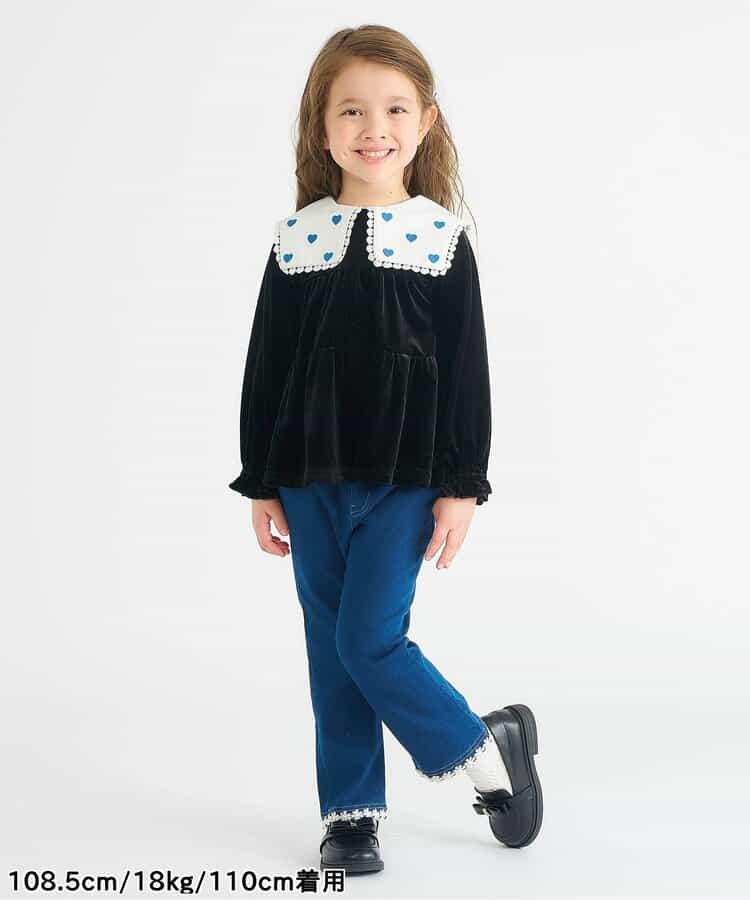 內加絨愛心・花朵口袋喇叭褲 十分褲