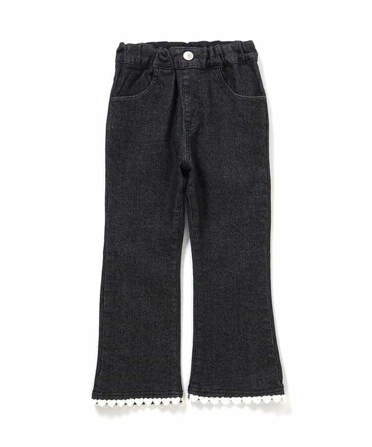 內加絨愛心・花朵口袋喇叭褲 十分褲