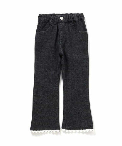 內加絨愛心・花朵口袋喇叭褲 十分褲