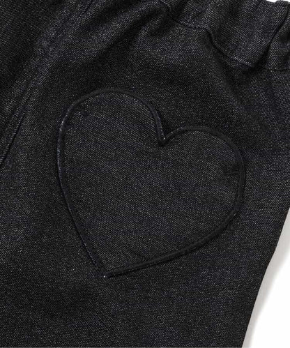 內加絨愛心・花朵口袋喇叭褲 十分褲