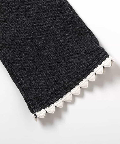 內加絨愛心・花朵口袋喇叭褲 十分褲