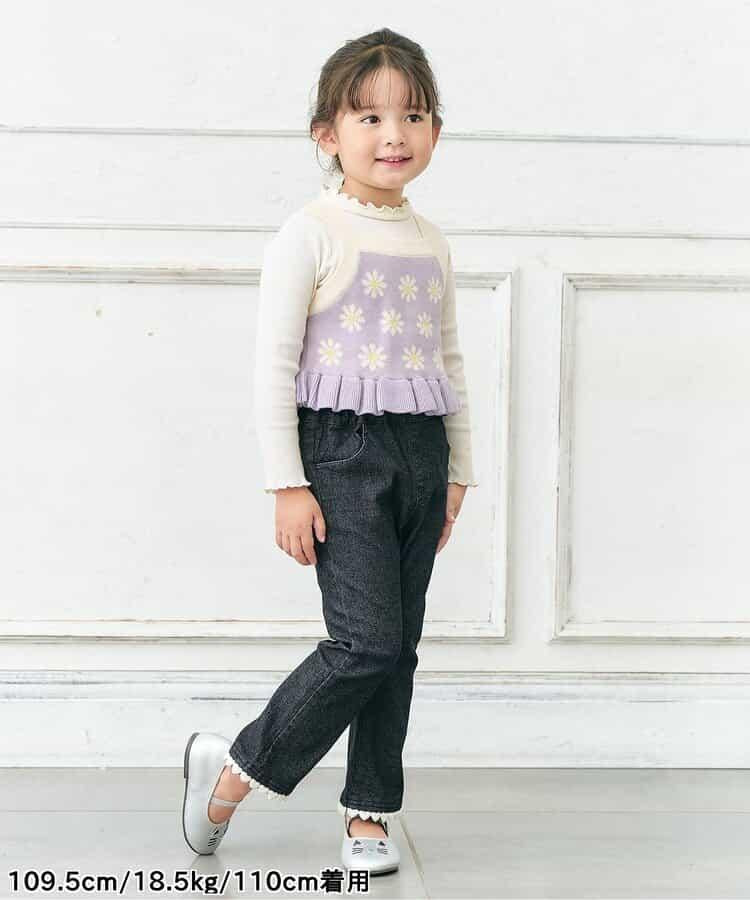 內加絨愛心・花朵口袋喇叭褲 十分褲