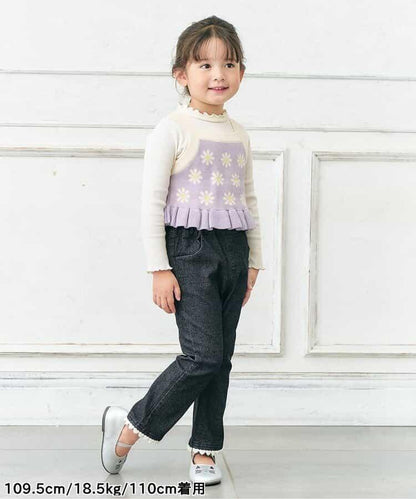 內加絨愛心・花朵口袋喇叭褲 十分褲