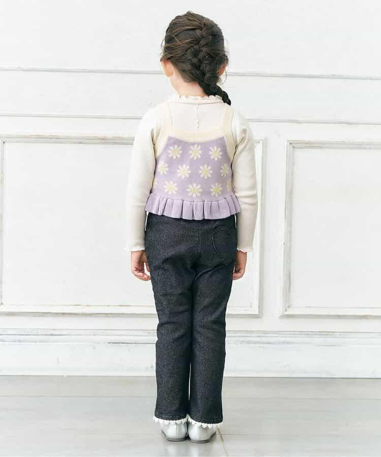 內加絨愛心・花朵口袋喇叭褲 十分褲