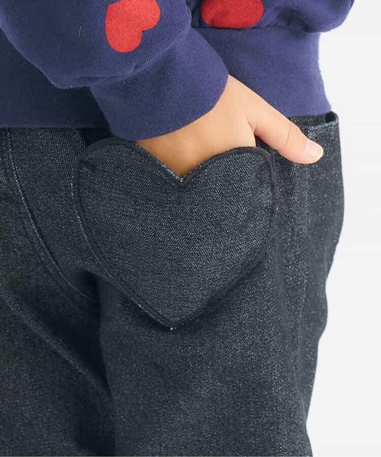 內加絨愛心・花朵口袋喇叭褲 十分褲